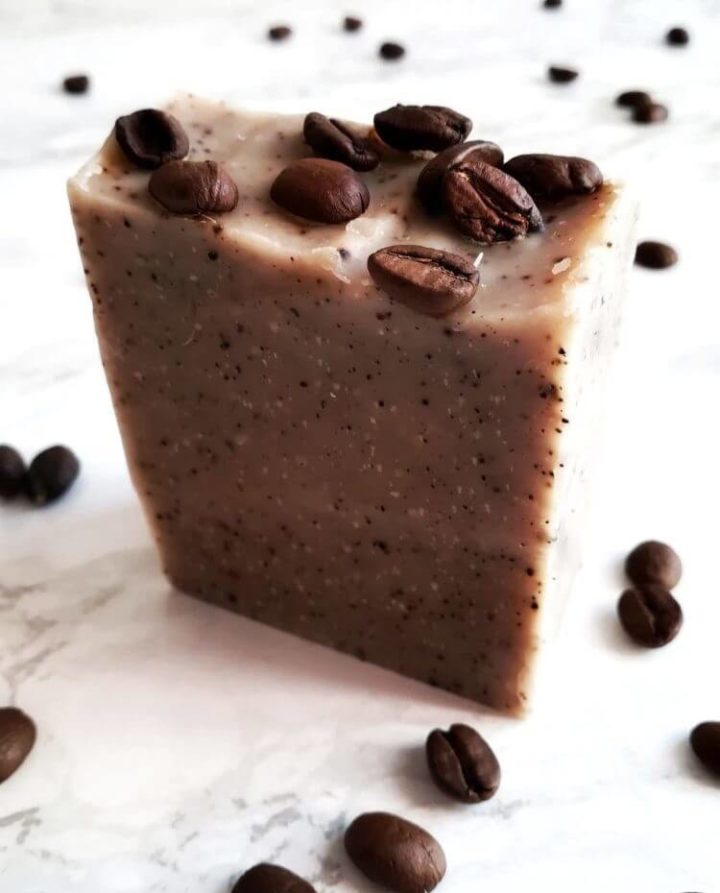 A festive Coffee Scrub Bar Soap made with Durham Coffee beans