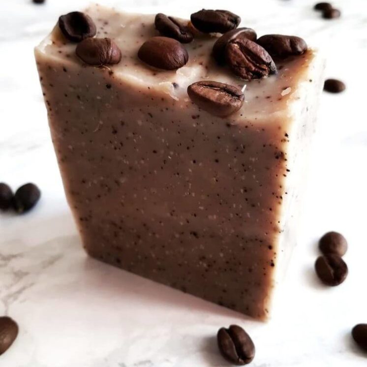 A festive Coffee Scrub Bar Soap made with Durham Coffee beans