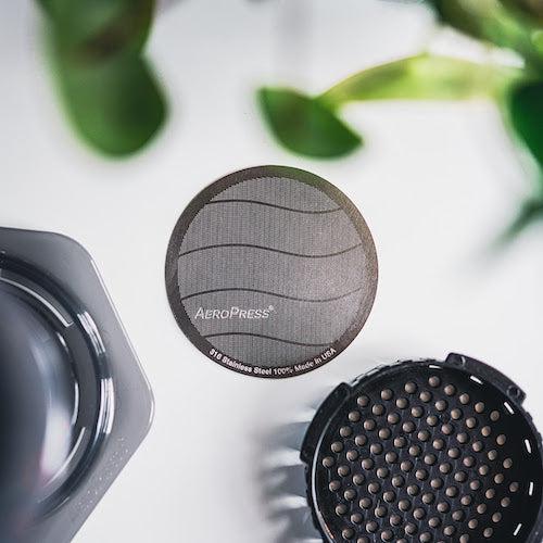 A birds eye view photo of the AeroPress Reusable Filter sold by Durham Coffee